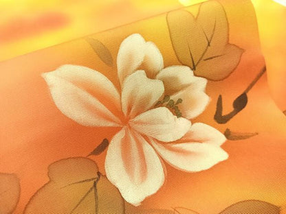 平和屋着物●塩瀬 九寸名古屋帯 手描き 枝花文 正絹 逸品 CABI4298vp