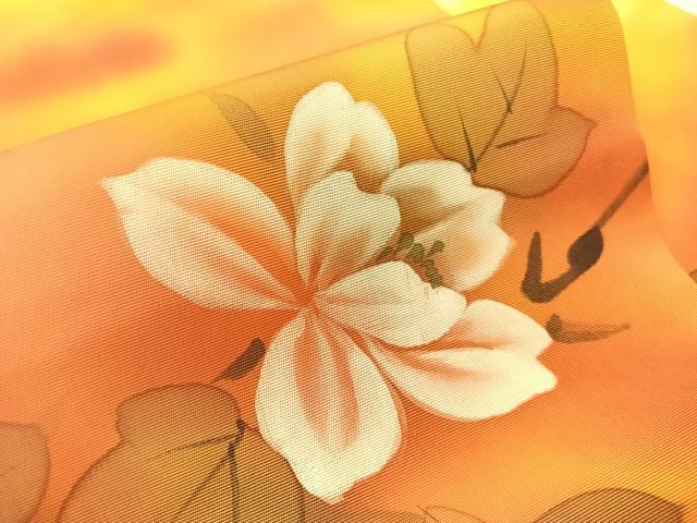 平和屋着物●塩瀬 九寸名古屋帯 手描き 枝花文 正絹 逸品 CABI4298vp