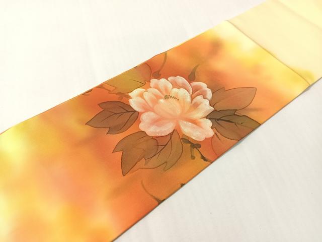 平和屋着物●塩瀬 九寸名古屋帯 手描き 枝花文 正絹 逸品 CABI4298vp