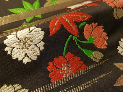 平和屋着物●西陣 川島織物 九寸名古屋帯 唐織 霞草花文 黒地 金糸 正絹 逸品 CABI4303vp