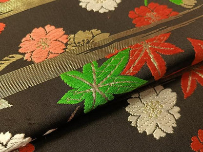 平和屋着物●西陣 川島織物 九寸名古屋帯 唐織 霞草花文 黒地 金糸 正絹 逸品 CABI4303vp