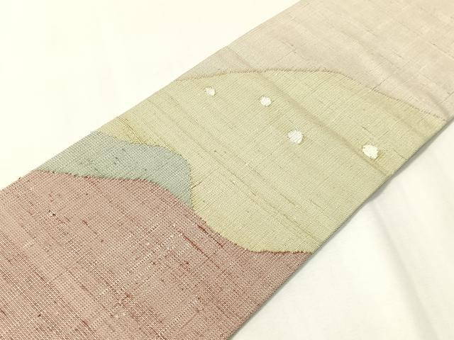 平和屋着物●九寸名古屋帯 紬地 刺繍 亀 金糸 反端付き 正絹 逸品 CABI4305vp