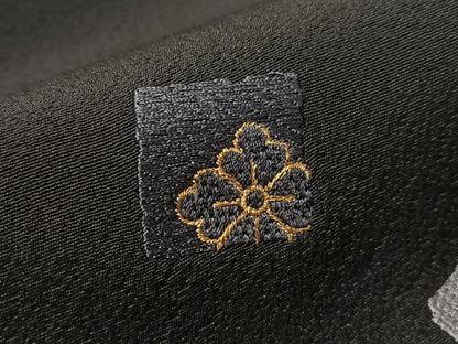 平和屋着物●塩瀬 九寸名古屋帯 刺繍 箔散らし 黒地 金糸 正絹 逸品 CABI4311vp