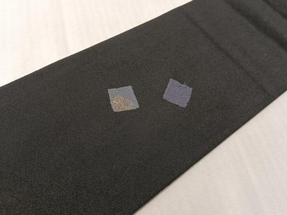 平和屋着物●塩瀬 九寸名古屋帯 刺繍 箔散らし 黒地 金糸 正絹 逸品 CABI4311vp