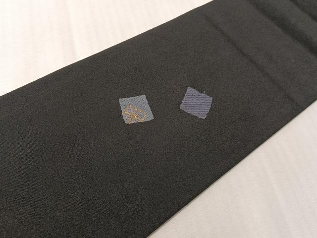平和屋着物●塩瀬 九寸名古屋帯 刺繍 箔散らし 黒地 金糸 正絹 逸品 CABI4311vp