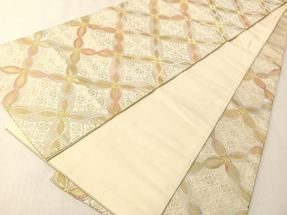平和屋着物●六通柄袋帯　唐織　織彩　ねじり七宝花文　金糸　正絹　逸品　CABI4312vp