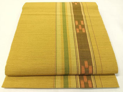 平和屋着物●沖縄県伝統工芸品　八重山ミンサー　手織り　八寸名古屋帯　間道　綿　逸品　CABI4319vp