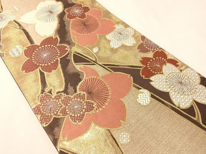 平和屋着物●六通柄袋帯　唐織　枝桜　金銀糸　正絹　逸品　CABI4323vp