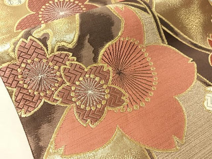 平和屋着物●六通柄袋帯　唐織　枝桜　金銀糸　正絹　逸品　CABI4323vp