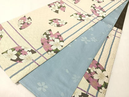 平和屋着物●両面　六通柄袋帯　紫野美術工芸　舞桜　猿　金糸　正絹　逸品　CABI4325vp