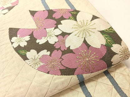 平和屋着物●両面　六通柄袋帯　紫野美術工芸　舞桜　猿　金糸　正絹　逸品　CABI4325vp