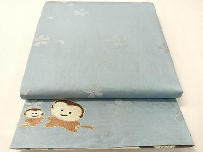 平和屋着物●両面　六通柄袋帯　紫野美術工芸　舞桜　猿　金糸　正絹　逸品　CABI4325vp