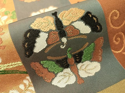 平和屋着物●西陣　川島織物　六通柄　本袋帯　唐織　花鳥蝶間道　金糸　正絹　逸品　CABI4333vp