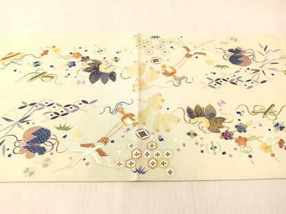 平和屋着物●塩瀬　九寸開き名古屋帯　宝尽くし飛鶴文　銀通し地　正絹　逸品　CABI4335vp
