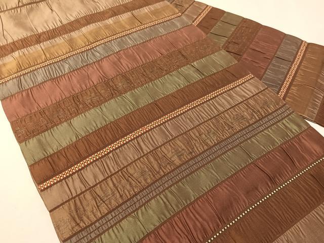 平和屋着物●九寸名古屋帯　横段文　銀糸　正絹　逸品　CABI4337vp