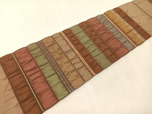 平和屋着物●九寸名古屋帯　横段文　銀糸　正絹　逸品　CABI4337vp
