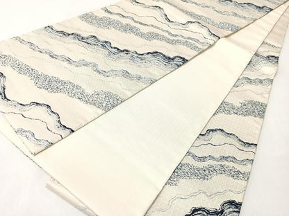 平和屋着物●六通柄袋帯　唐織　藍　道長文様　銀糸　正絹　逸品　CABI4344vp