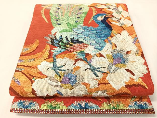 平和屋着物●手織綴れ　山鹿清華　太鼓柄京袋帯　孔雀文　金糸　正絹　逸品　CABI4348vp