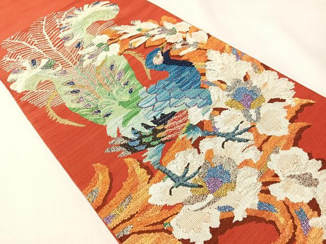 平和屋着物●手織綴れ　山鹿清華　太鼓柄京袋帯　孔雀文　金糸　正絹　逸品　CABI4348vp
