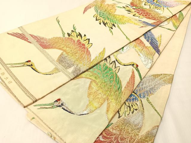 平和屋着物●龍村平蔵製　丸帯　日出鶴綴錦　金銀糸　正絹　逸品　CABI4349vp