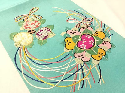平和屋着物●アンティーク　大正ロマン　太鼓柄袋帯　総刺繍　束ね花文　金糸　正絹　逸品　CABI4350vp