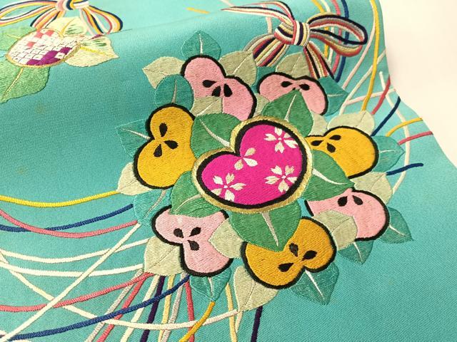 平和屋着物●アンティーク　大正ロマン　太鼓柄袋帯　総刺繍　束ね花文　金糸　正絹　逸品　CABI4350vp