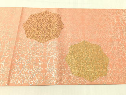 平和屋着物●龍村晋謹製　全通柄袋帯　金色孔雀文錦　金銀糸　正絹　逸品　未使用　CABI4355vp