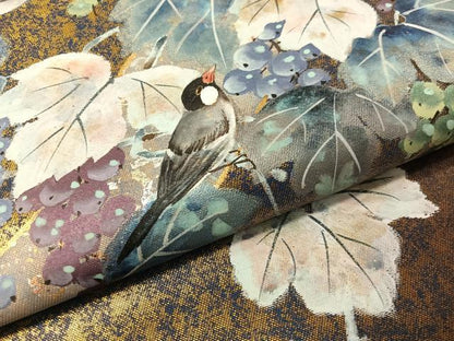 平和屋着物●六通柄袋帯　作家物　手描き　葡萄蔦の葉鳥文　金銀彩　引箔　正絹　逸品　CABI4356vp