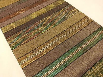 平和屋着物●両面　全通柄袋帯　櫛織　横段文　金糸　正絹　逸品　CABI4359vp