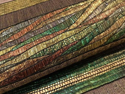 平和屋着物●両面　全通柄袋帯　櫛織　横段文　金糸　正絹　逸品　CABI4359vp