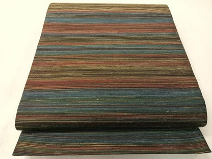 平和屋着物●両面　全通柄袋帯　櫛織　横段文　金糸　正絹　逸品　CABI4359vp