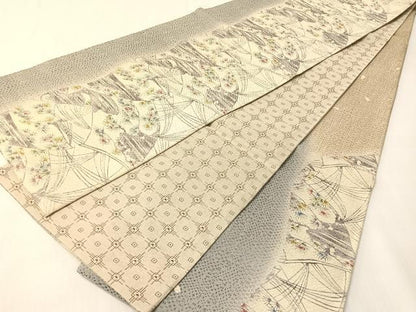 平和屋着物●両面　全通柄袋帯　型染め　松葉間道　金通し地　正絹　逸品　CABI4365vp