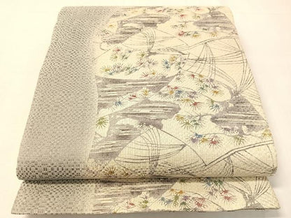 平和屋着物●両面　全通柄袋帯　型染め　松葉間道　金通し地　正絹　逸品　CABI4365vp