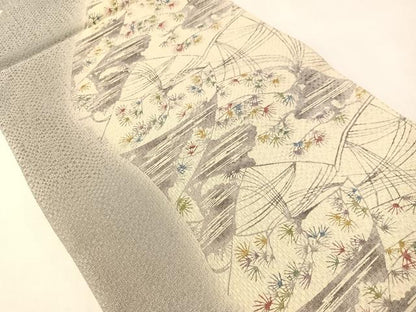 平和屋着物●両面　全通柄袋帯　型染め　松葉間道　金通し地　正絹　逸品　CABI4365vp