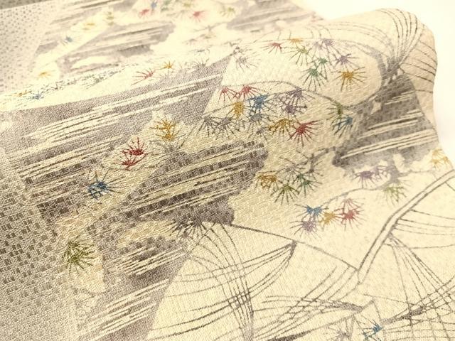 平和屋着物●両面　全通柄袋帯　型染め　松葉間道　金通し地　正絹　逸品　CABI4365vp