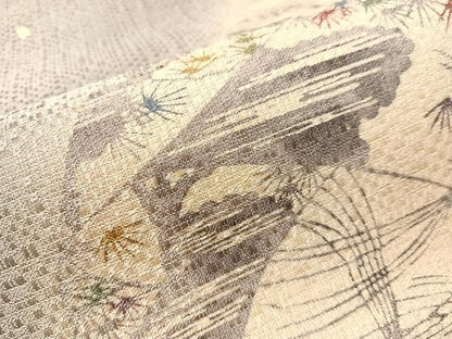 平和屋着物●両面　全通柄袋帯　型染め　松葉間道　金通し地　正絹　逸品　CABI4365vp