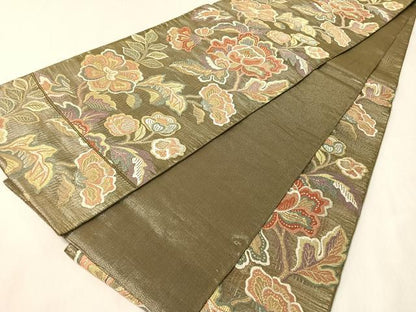 平和屋着物●西陣　坂下織物謹製　六通柄袋帯　唐織　手織　麗絲　更紗文　金銀糸　正絹　逸品　CABI4367vp