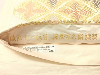 平和屋着物●織匠十一代目 篠屋宗兵衛謹製　綴れ唐織　六通柄袋帯　菱松葉　金糸　正絹　逸品　CABI4369vp