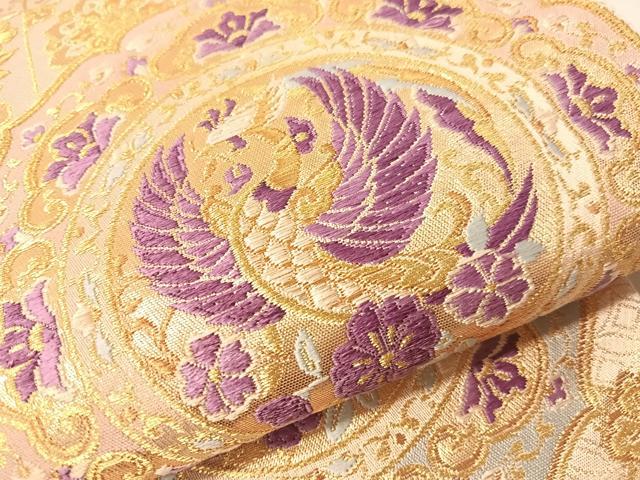 平和屋着物●京の名門　じゅらく謹製　帝王紫　六通柄袋帯　唐織　鏡裏鳳凰花文　金糸　正絹　逸品　CABI4370vp