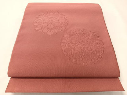 平和屋着物●名門 浅田綴 爪掻き本綴れ 八寸名古屋帯 能衣丸文 長春色 品質保証書付き 正絹 逸品 未使用 CABI4372vp