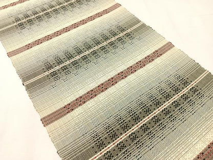 平和屋着物●八寸名古屋帯　花織　横段文　正絹　逸品　CABI4373vp