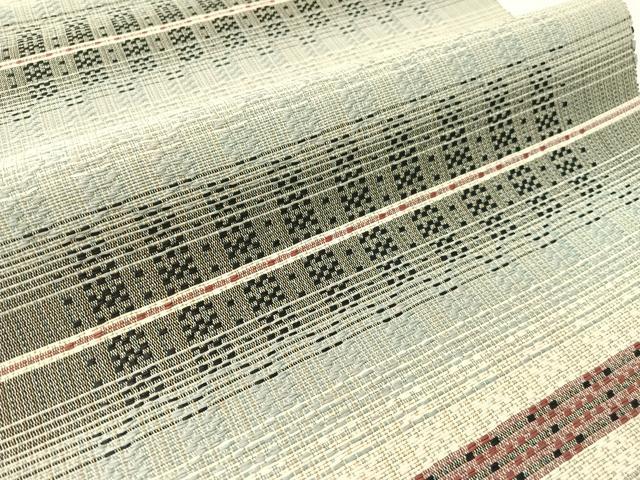 平和屋着物●八寸名古屋帯　花織　横段文　正絹　逸品　CABI4373vp
