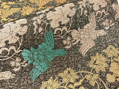 平和屋着物●六通柄袋帯　四季しまつづれ　飛鳥花文　黒地　金糸　正絹　逸品　未使用　CABI4378vp