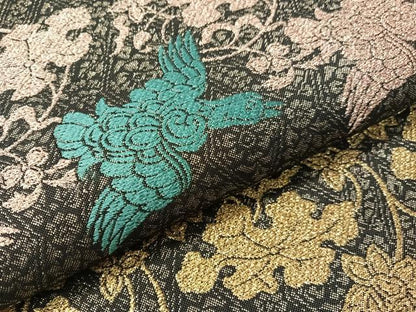 平和屋着物●六通柄袋帯　四季しまつづれ　飛鳥花文　黒地　金糸　正絹　逸品　未使用　CABI4378vp
