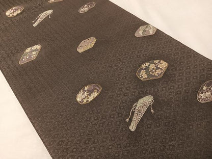 平和屋着物●六通柄袋帯　唐織　文箱花文　金銀糸　正絹　逸品　CABI4379vp