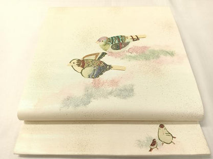 平和屋着物●九寸開き名古屋帯　飛鳥文　銀彩　正絹　逸品　CABI4380vp