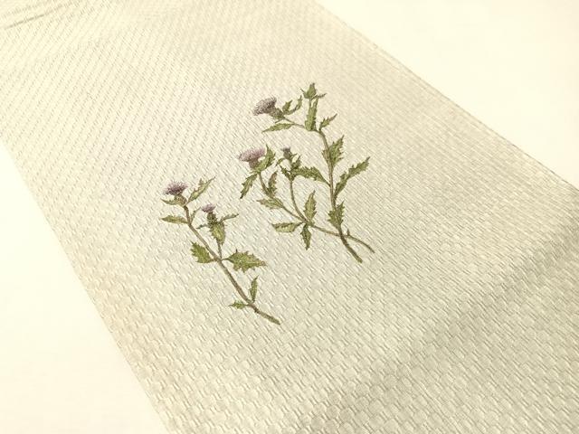 平和屋着物●九寸開き名古屋帯　作家物　手描き　アザミ　正絹　逸品　未使用　CABI4381vp