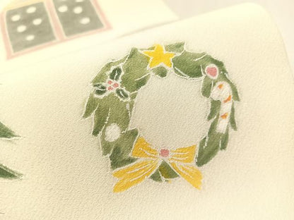 平和屋着物●九寸開き名古屋帯　作家物　手描き　クリスマス　ツリー　リース　音符　正絹　逸品　CABI4383vp