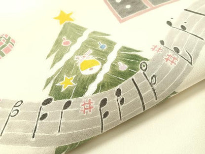 平和屋着物●九寸開き名古屋帯　作家物　手描き　クリスマス　ツリー　リース　音符　正絹　逸品　CABI4383vp