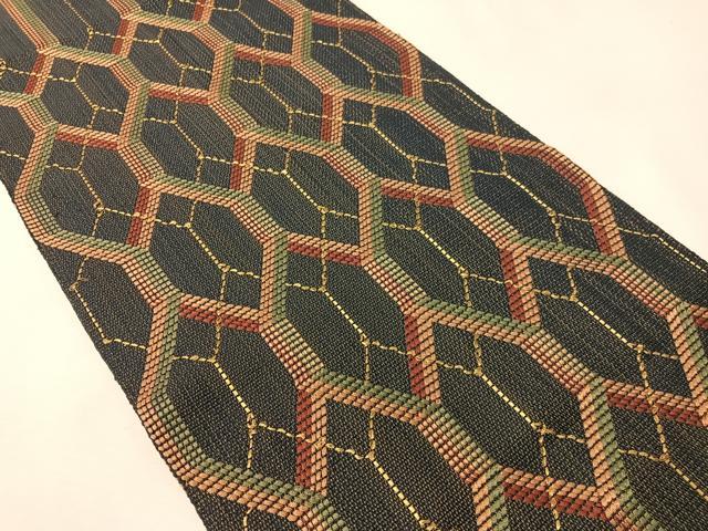 平和屋着物●八寸名古屋帯　網目文様　金糸　正絹　逸品　CABI4386vp